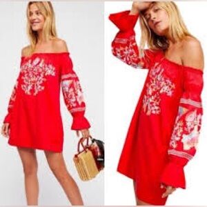 Free people embroidered shift dress sz s